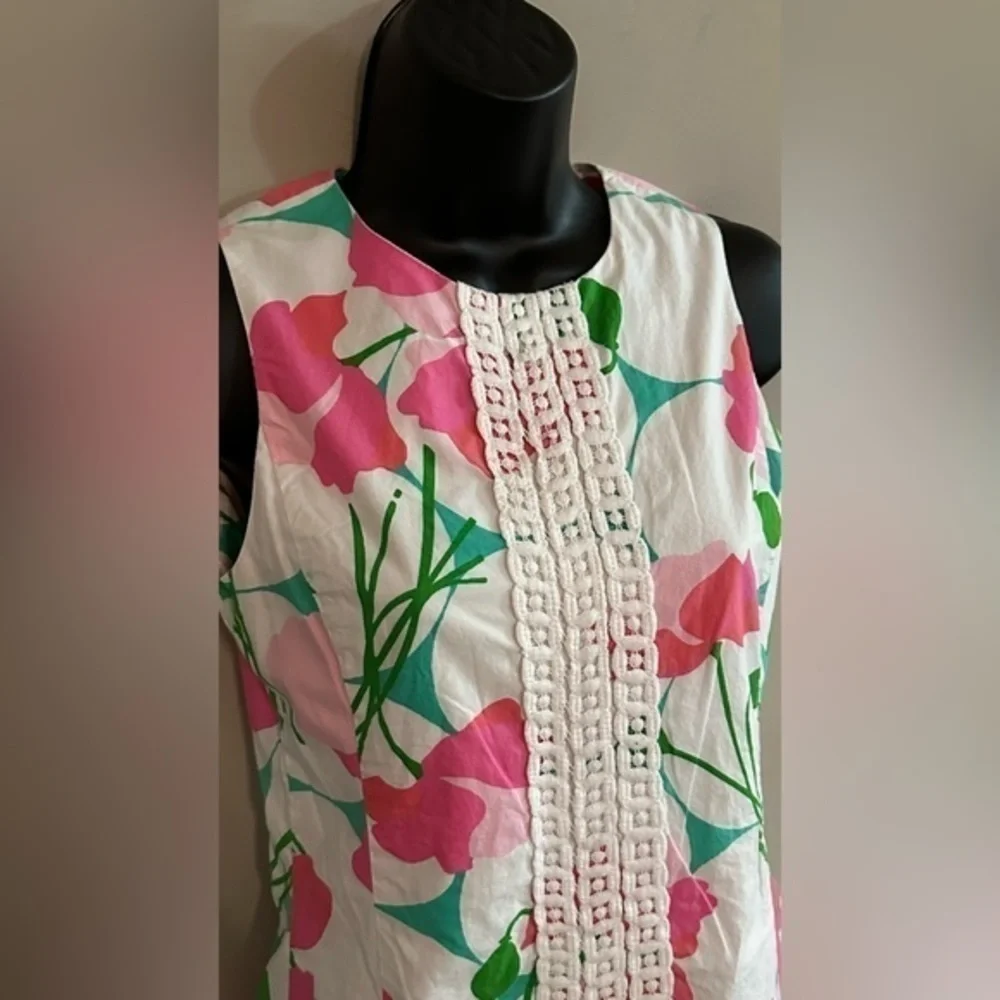 Lilly Pulitzer Girls Sleeveless Shift Dress 16 Altered Tucks White Pink Green